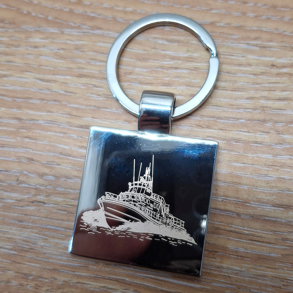RNLI Lifeboat artwork engraved on square keyring