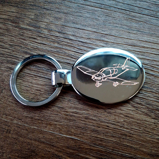 Oval keyring with our Robin DR400 aircraft artwork