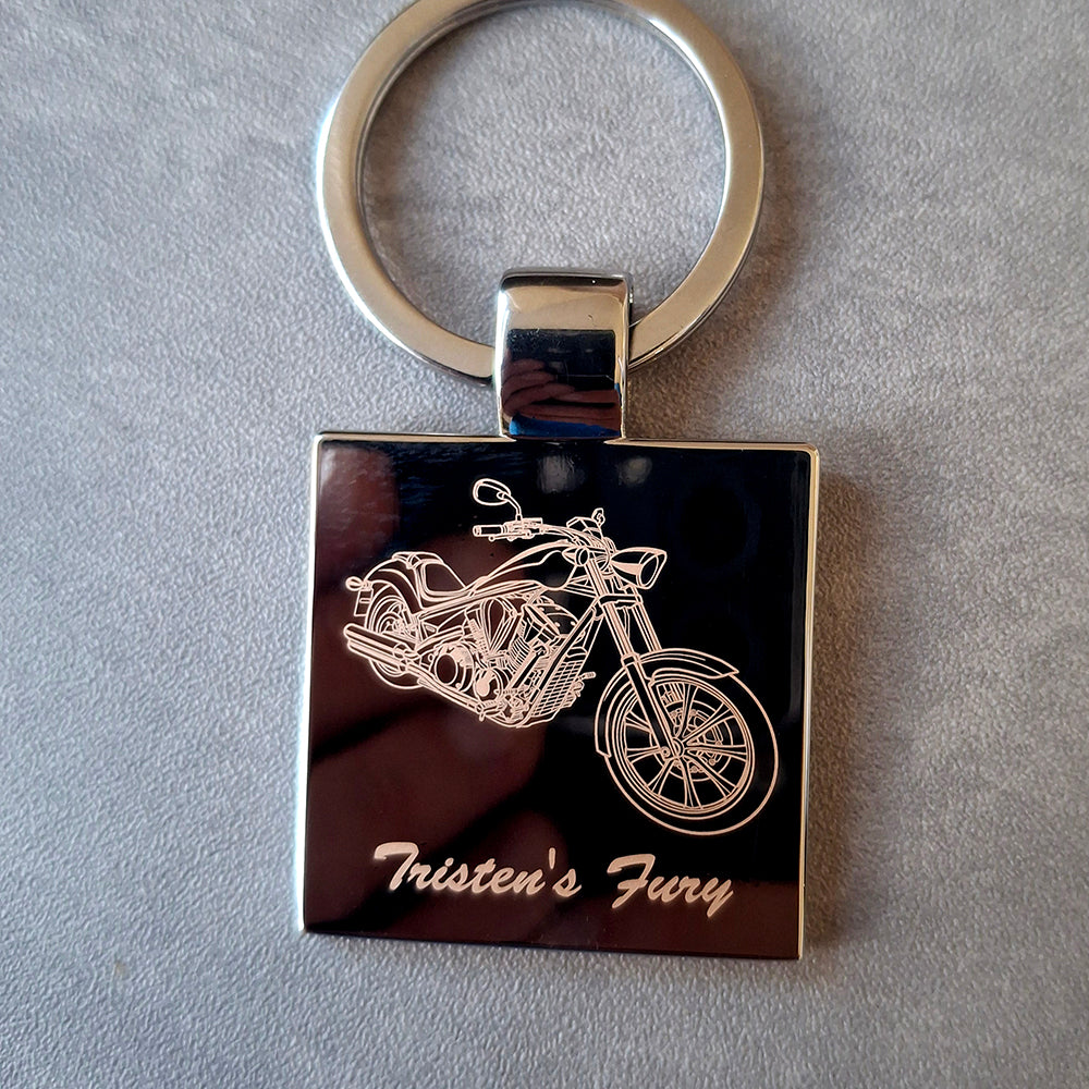 Fury Chopper Motorcycle engraved on Square Keyring.