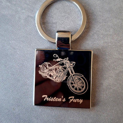 Fury Chopper Motorcycle engraved on Square Keyring.
