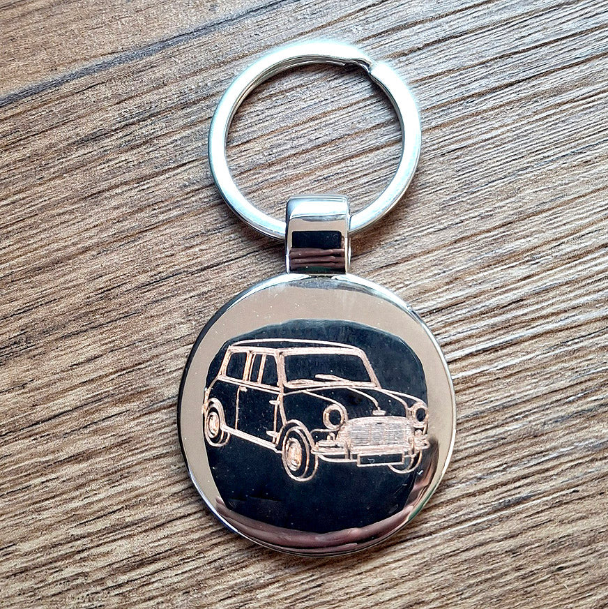 Classic mini car round keyring