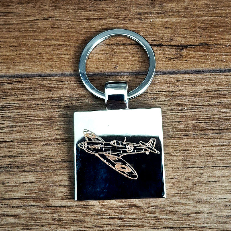 Supermarine Spitfire Engraved on Square Keyring | Giftware Engraved