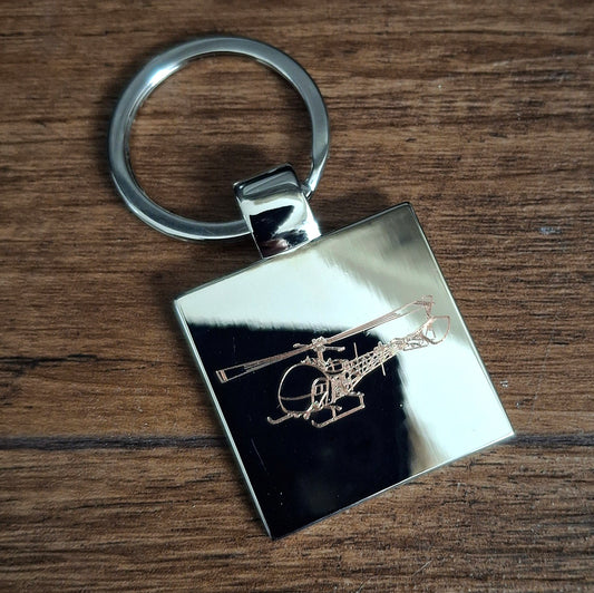 Bell 47 Sioux Helicopter on Square Keyring | Giftware Engraved