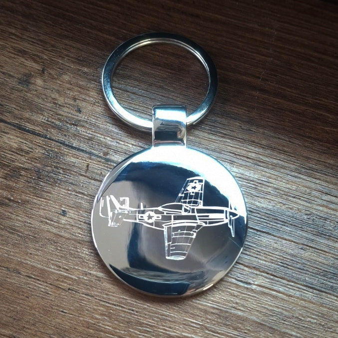 World War 2 P51 Mustang Engraved on Round Keyring | Giftware Engraved