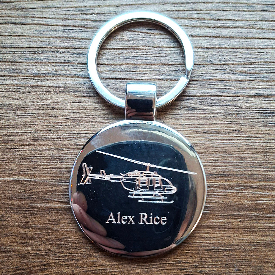 Bell Jet Long Ranger Engraved on Round Keyring | Engraved Giftware 