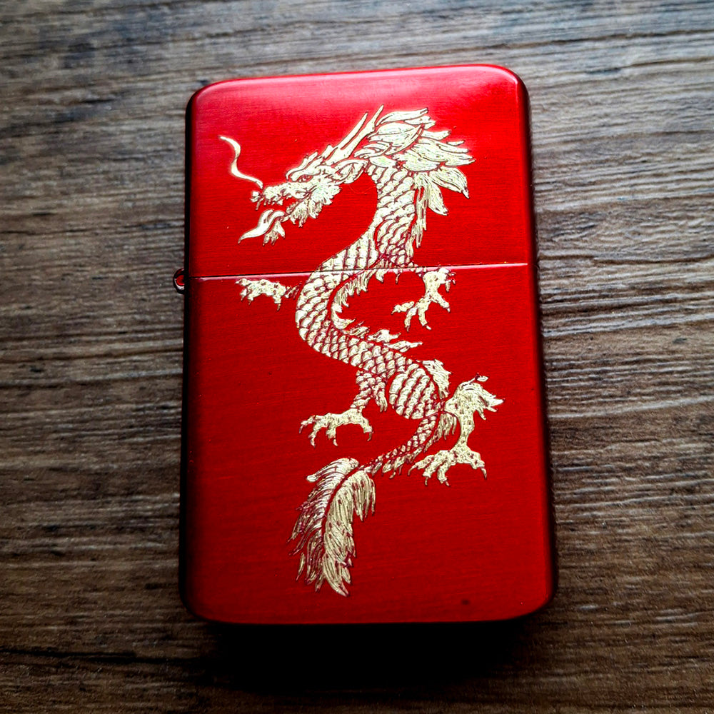 Chinese Dragon Engraved on Red Lighter