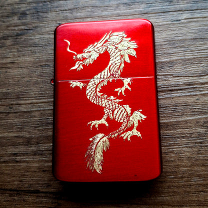 Chinese Dragon Engraved on Red Lighter