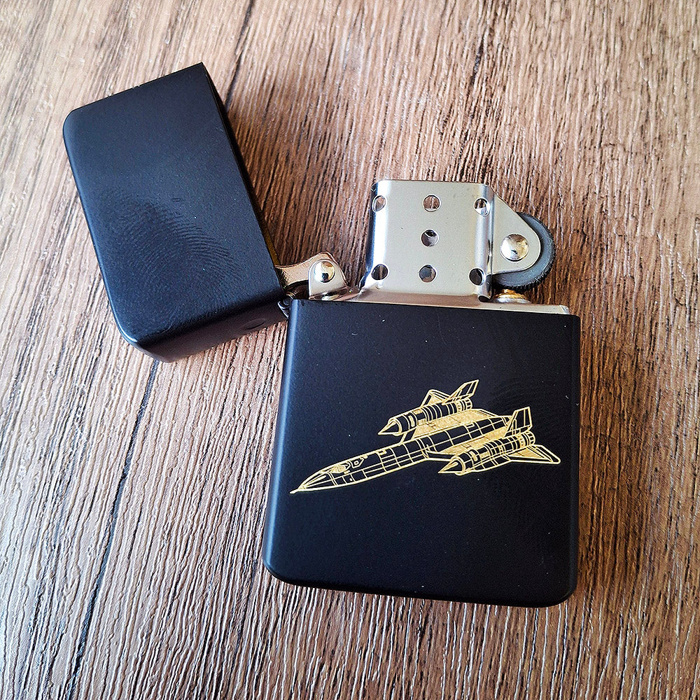 SR71 Blackbird Aircraft artwork engraved on a matt Black Star  Fuel Lighter