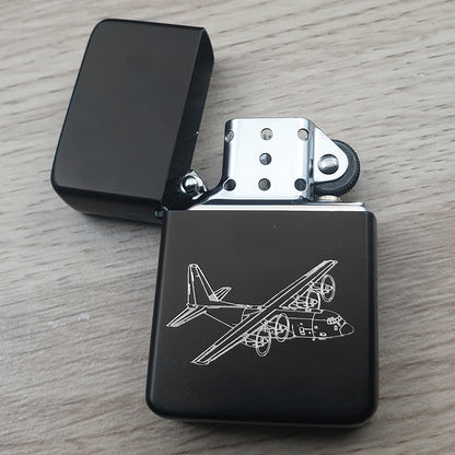 Matt Black lighter engarved with C130 hercules aircraft