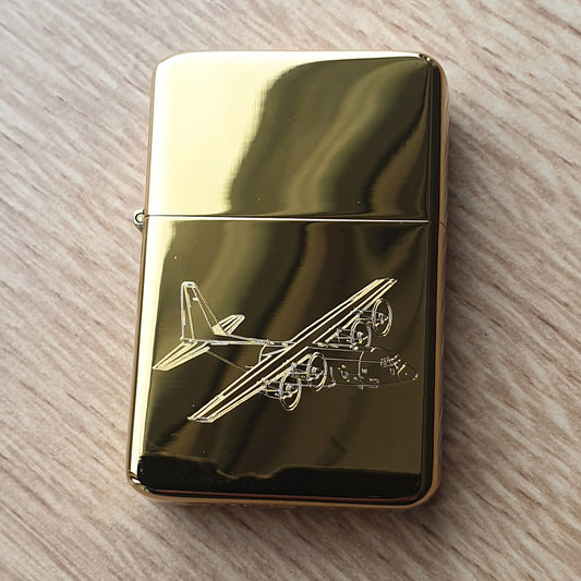Brass Lighter engraved with our C130 Hercules aircraft artwork