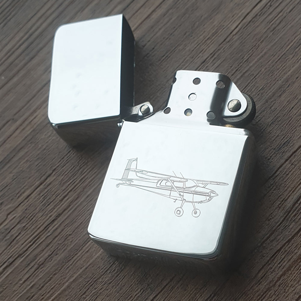 Cessna 180 aircraft engraved on silver chrome lighter