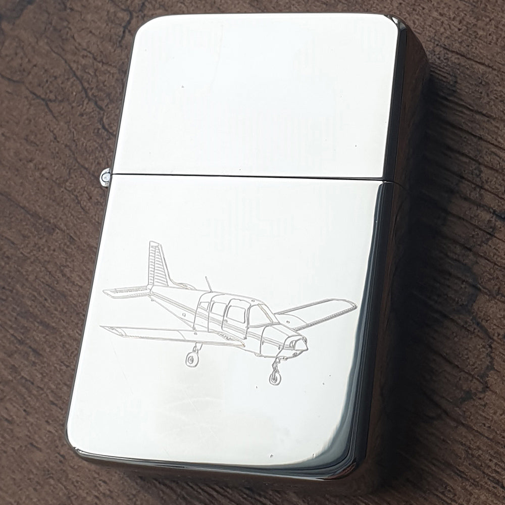 Piper PA28 aircraft engraved on Chrome silver lighter