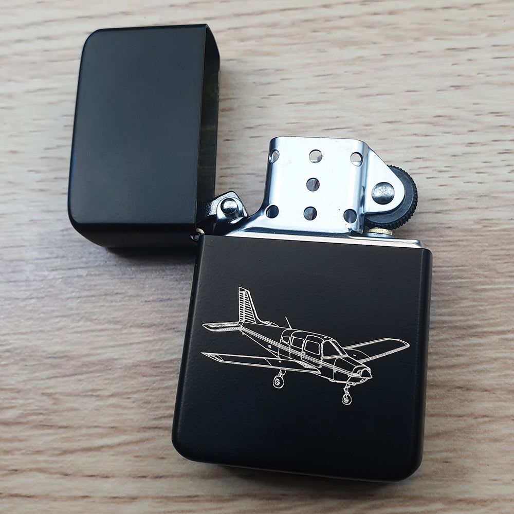 Piper PA28 aircraft engraved on Black petrol lighter