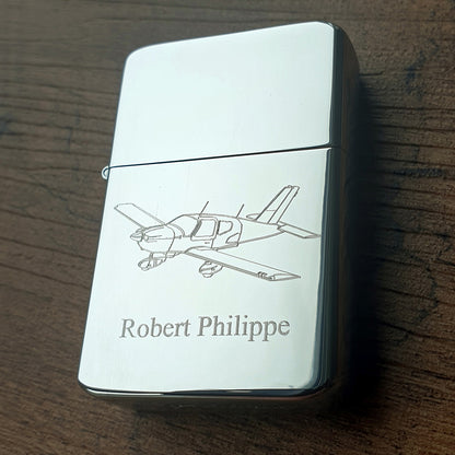 Socata TB9 aircraft Artwork engraved on personalised silver chrome lighter
