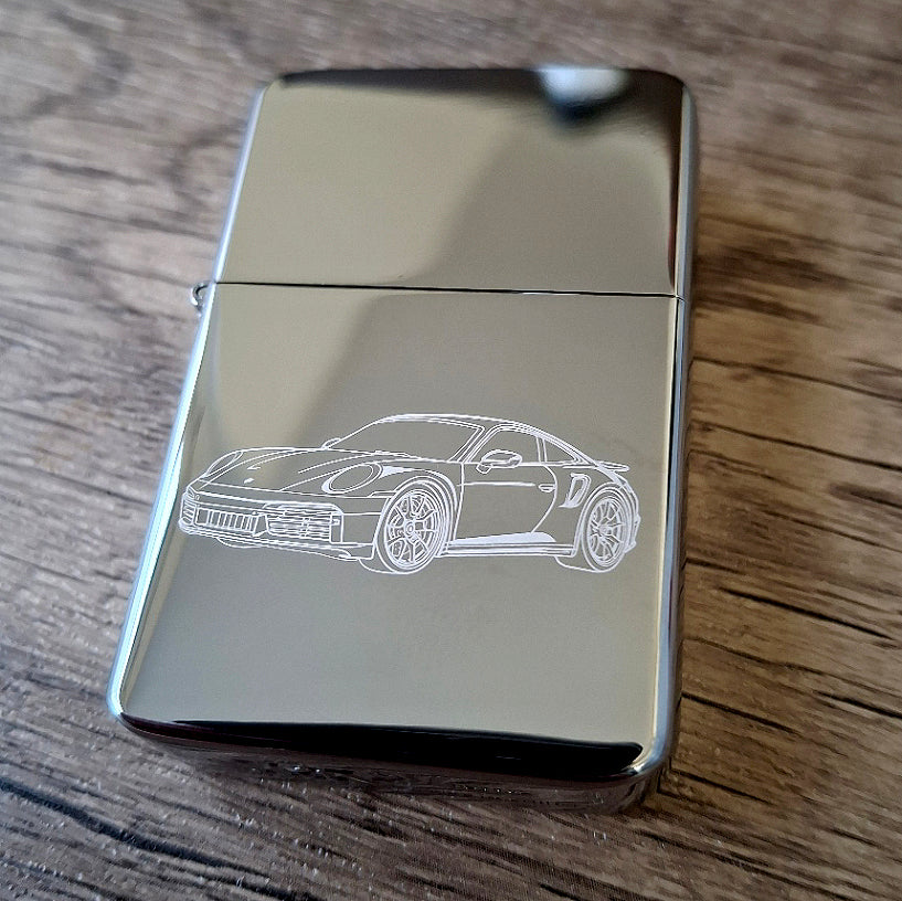 911 sports car engraved on Silver chrome lighter