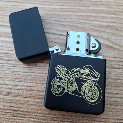 Yamaha R1 motorcycle artwork engraved on matt lighter