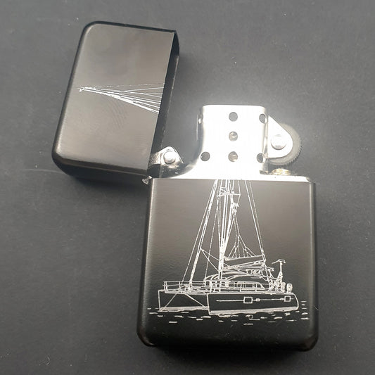 Catamaran artwork engraved on Black lighter