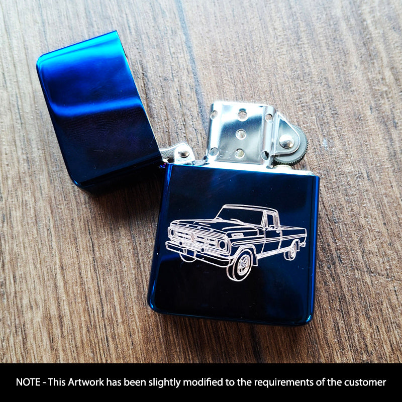 F100 Pickup truck engraved on a Blue petrol lighter