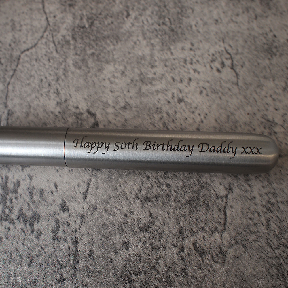 Cigar Tube with engraved birthday message engraved along the length