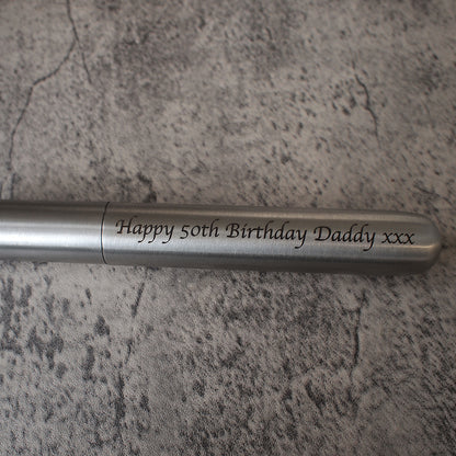 Cigar Tube with engraved birthday message engraved along the length