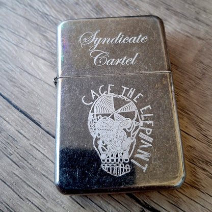 Vintage Silver lighter with Logo and personalised text
