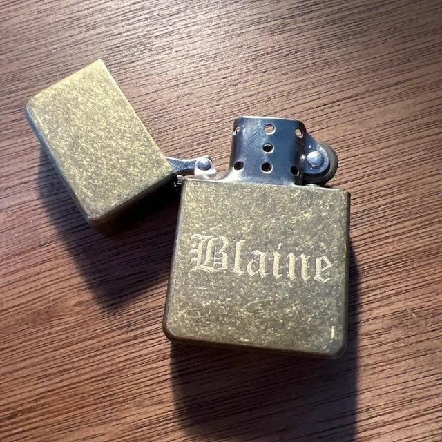 Gold Vintage Style Lighter personalised with the name Blaine | Giftware Engraved