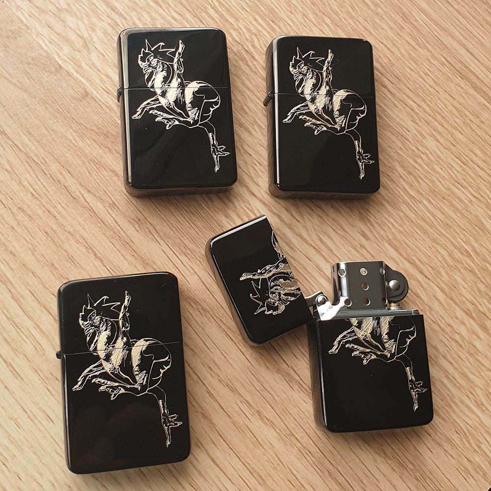 Dancing Chicken on 4 Black Lighters | Giftware Engraved