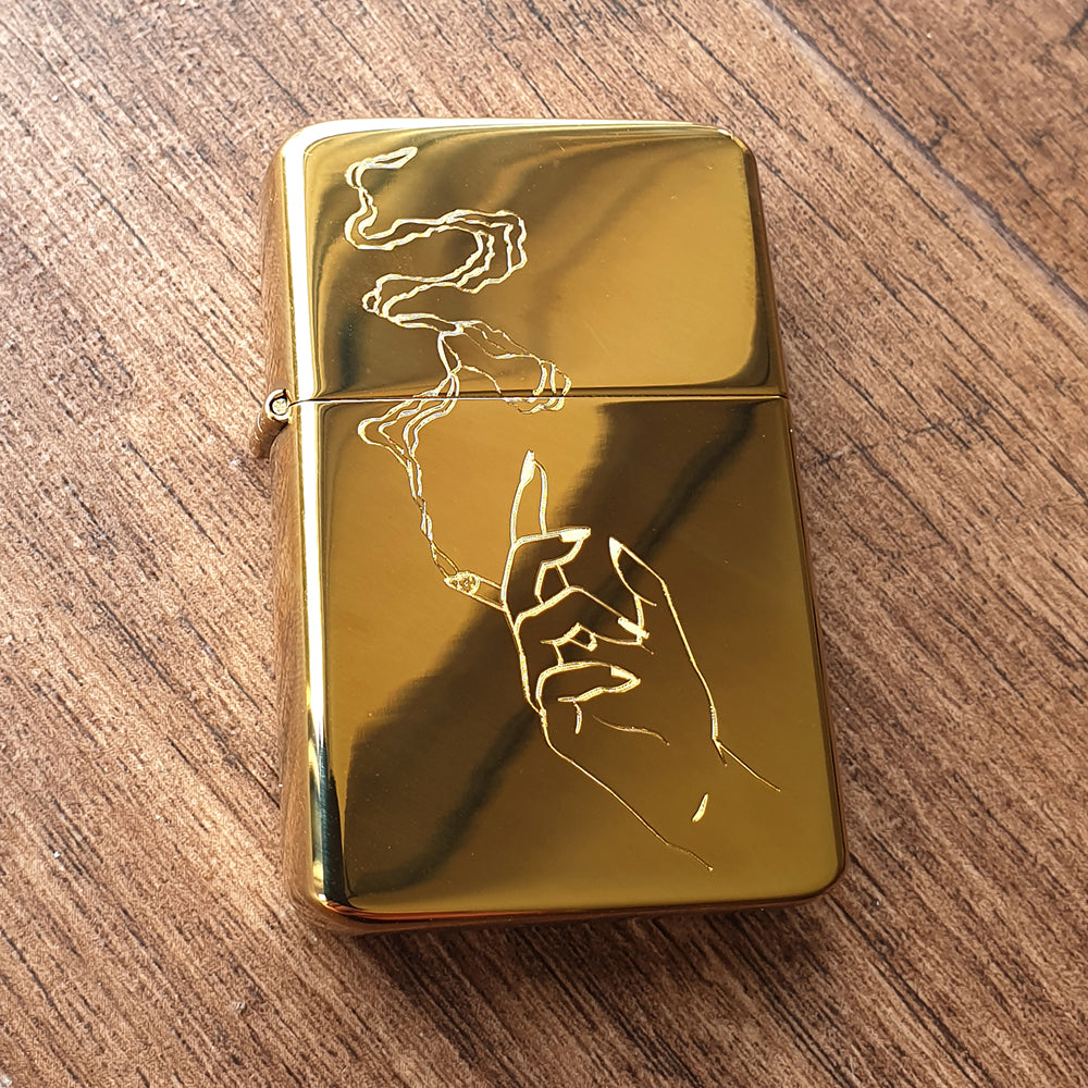 Smoking Hand Logo on Brass Lighter | Gifeware Engraved