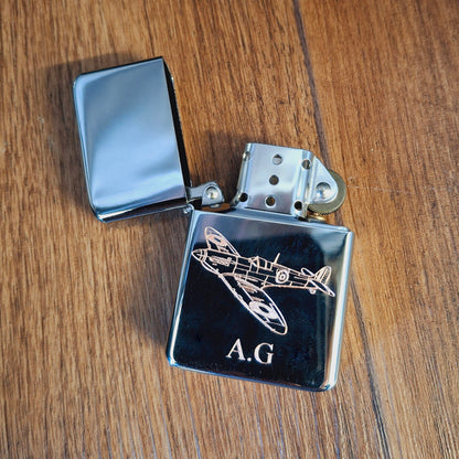 Supermarine Spitfire Engraved on Chrome Lighter with Initials Below | Giftware Engraved