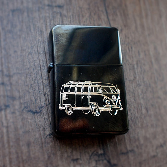 Hippy Campervan Engraved on Black Fuel Lighter | Giftware Engraved