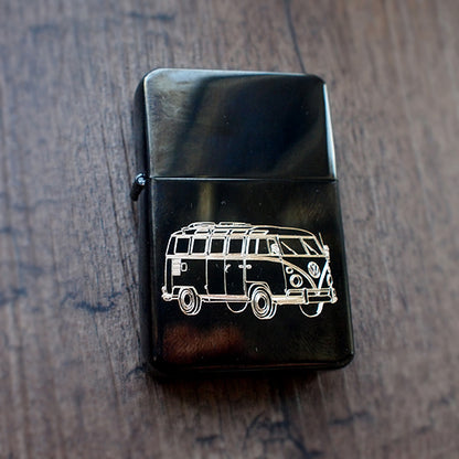 Hippy Campervan Engraved on Black Fuel Lighter | Giftware Engraved