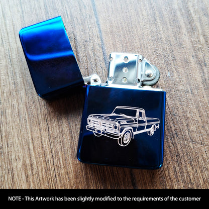 Ford F100 Truck Engraved on Blue Fuel lighter | Giftware Engraved