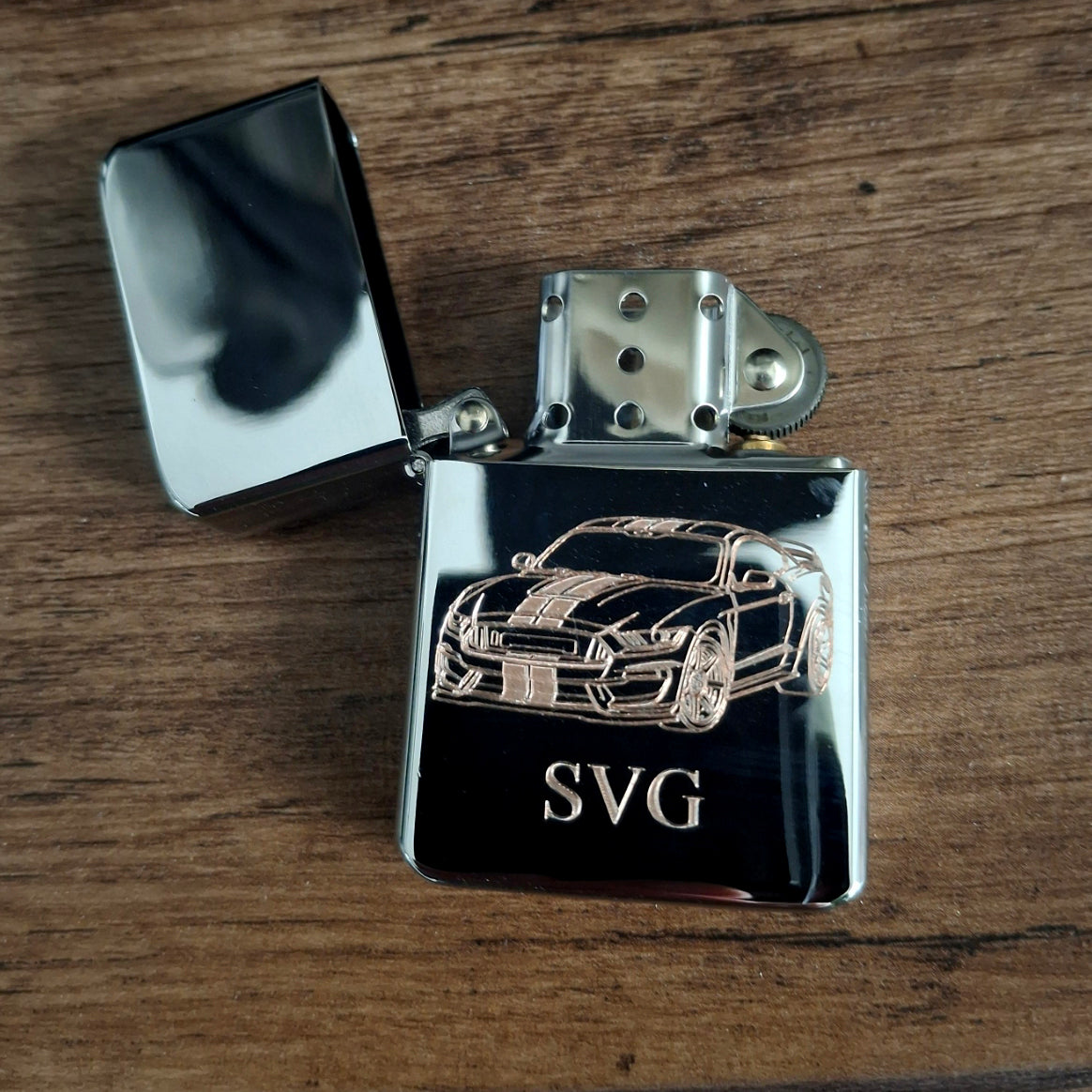 Ford Shelby Car Engraved on Chrome Lighter with Initials | Giftware Engraved