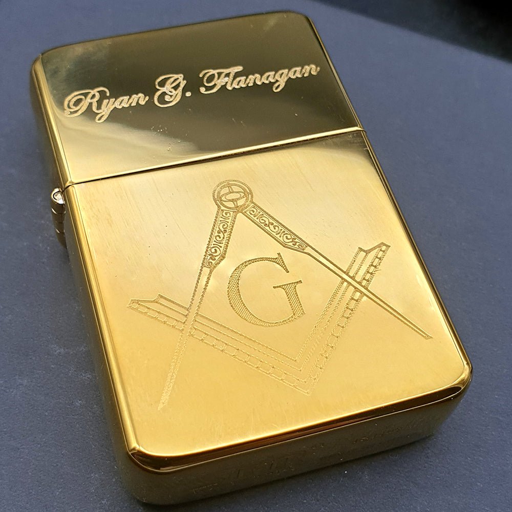 Masonic Compass & Set Square with G Fuel Lighter | Giftware Engraved