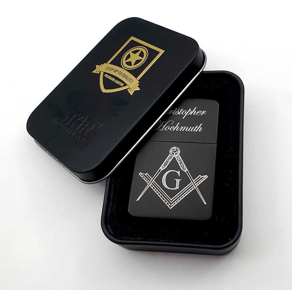 Masonic Compass & Set Square with G Fuel Lighter | Giftware Engraved