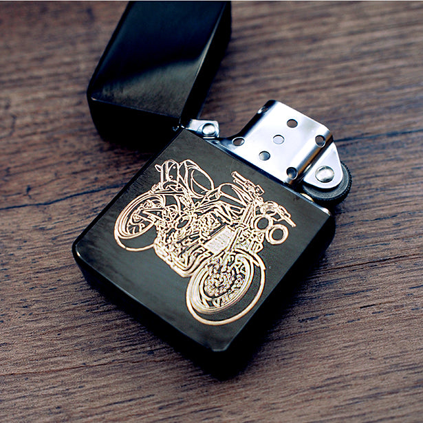 Tri Speed Triple Motorcycle Engraved on Black Cigarette Lighter | Giftware Engraved