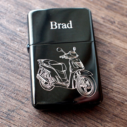 Hon Scooter Engraved on Black Lighter with name Brad Engraved on the Lid | Giftware Engraved