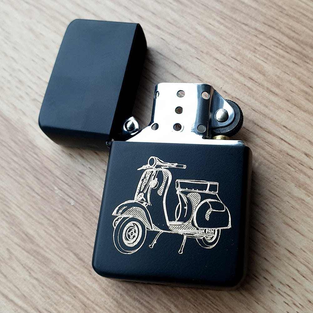 Italian Scooter Engraved on Black Lighter |  Giftware Engraved