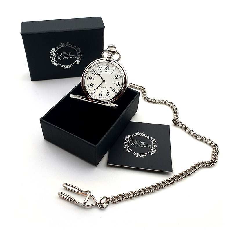 Personalised Silver Quartz Pocket Watch - Arabic Numerals | Giftware Engraved