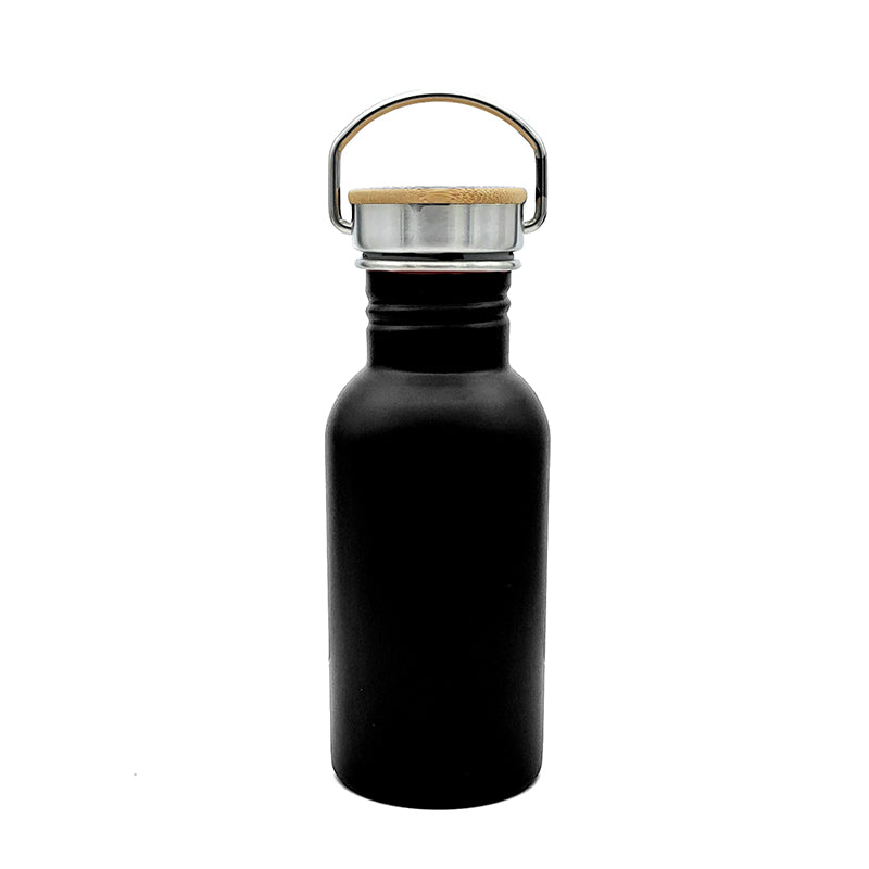 Personalised Black Travel Bottle with Bamboo Lid and Handle  - 500ml | Giftware Engraved