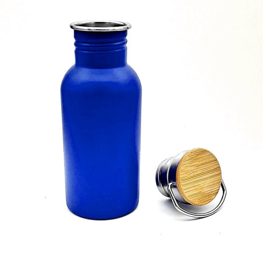 Personalised Blue Travel Bottle with Bamboo Lid and Handle  - 500ml | Giftware Engraved