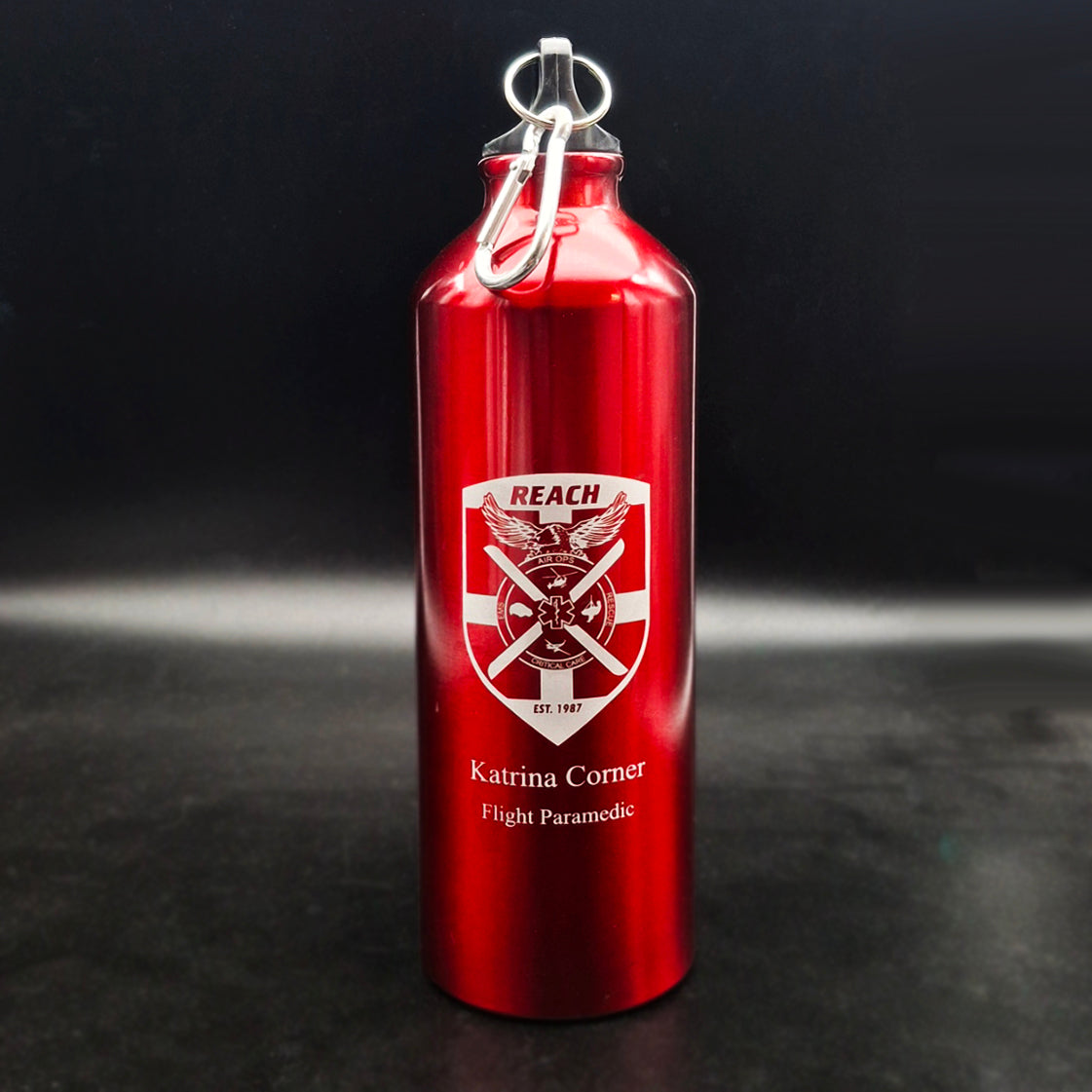 Logo Engraved on Red Aluminium Sports Bottle | Giftware Engraved