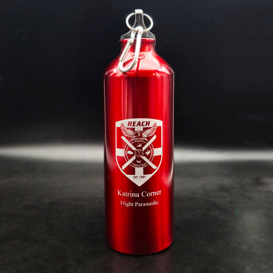 Logo Engraved on Red Aluminium Sports Bottle | Giftware Engraved