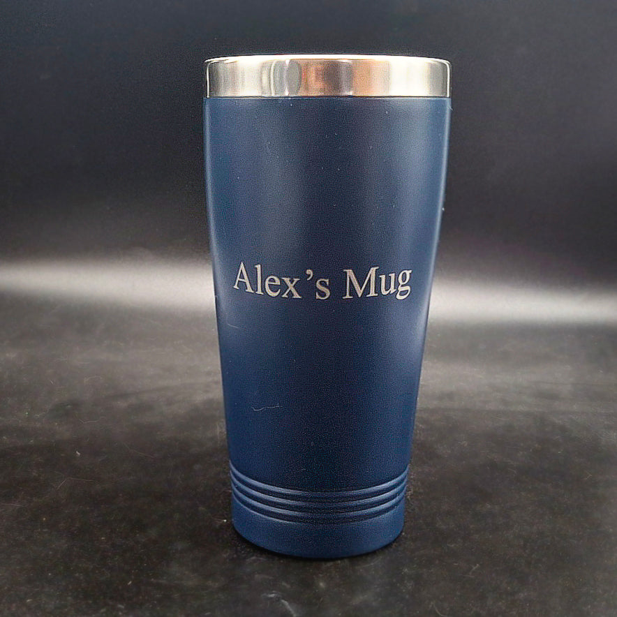 Blue Thermal Travel Cup Engraved with Alex's Mug | Giftware Engraved