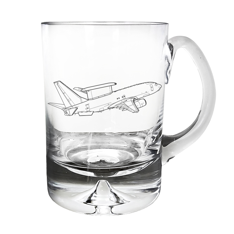 Boeing E7 wedgetail Aircraft Glass Tankard – digital engraving mockup / engraving