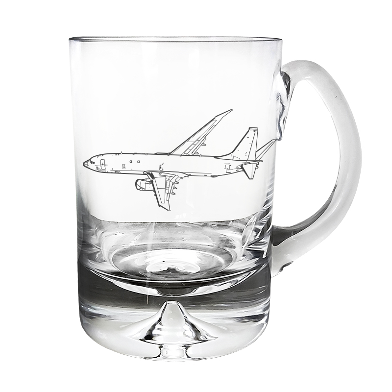Boeing P8 Poseidon Aircraft Glass Tankard– digital engraving mockup / engraving
