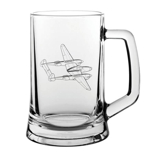P38 lightning aircraft glass tankard – digital engraving mockup / engraving