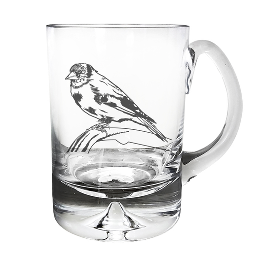 Golden Fitch Bird glass tankard – digital engraving mockup / engraving