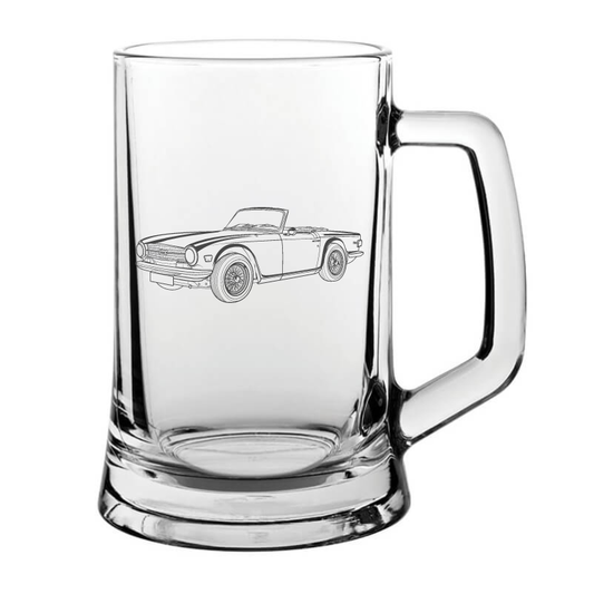 classic tr6 glass tankard– digital engraving mockup / engraving