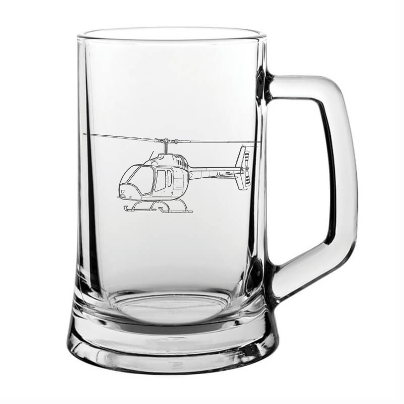 Bell 505 Helicopter glass tankard – digital engraving mockup / engraving
